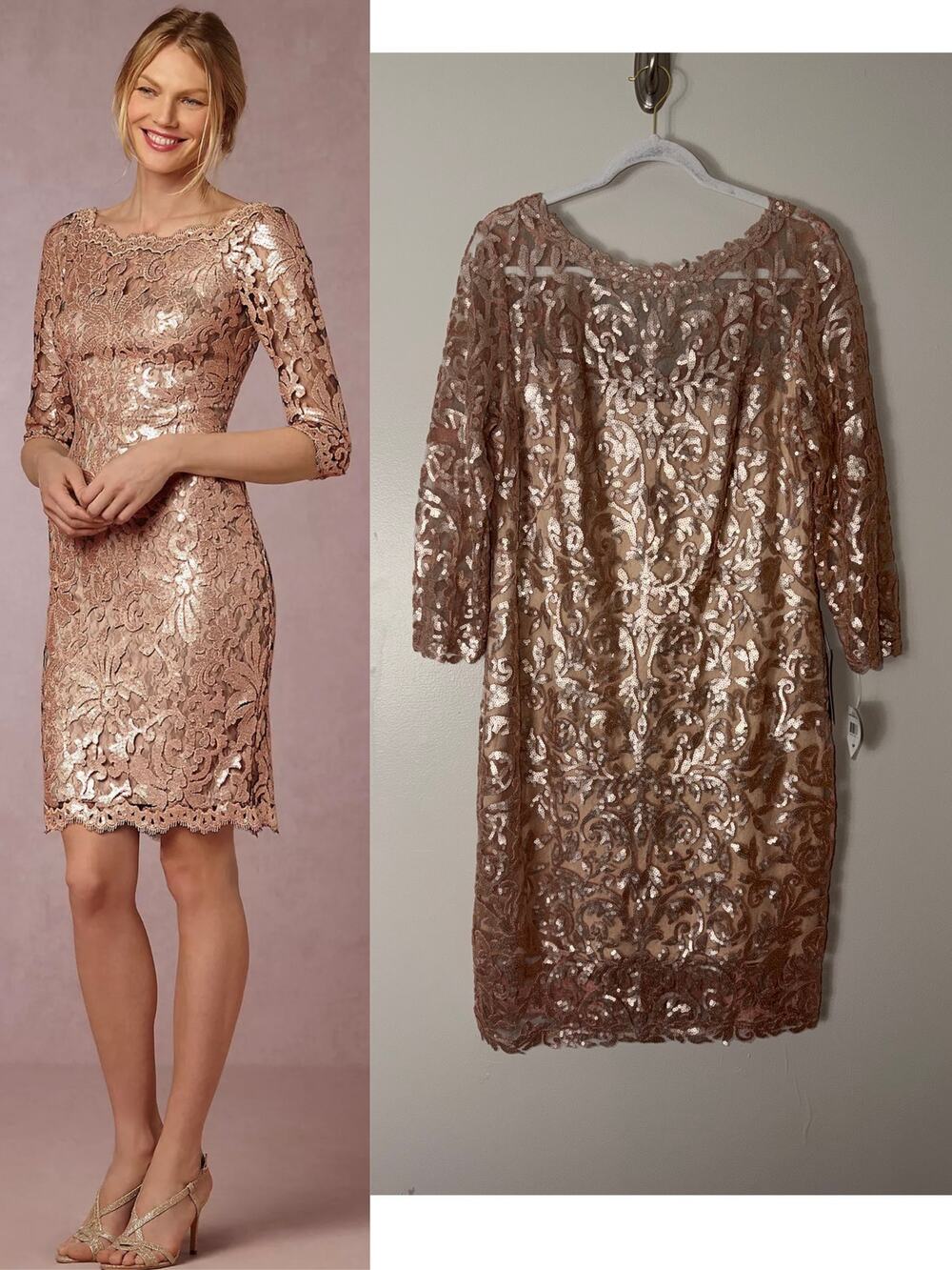 BHLDN Tadashi Shoji NWT Dress 16P Gold Sequin Lace Embroidered Wedding Guest